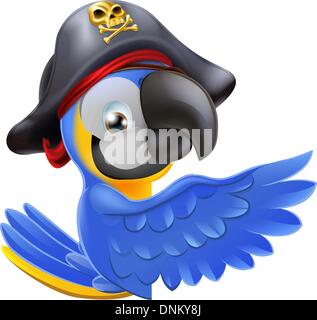 Une illustration d'une mascotte perroquet pirate tour de Pise un panneau et en pointant avec son aile ou montrant quelque chose Illustration de Vecteur