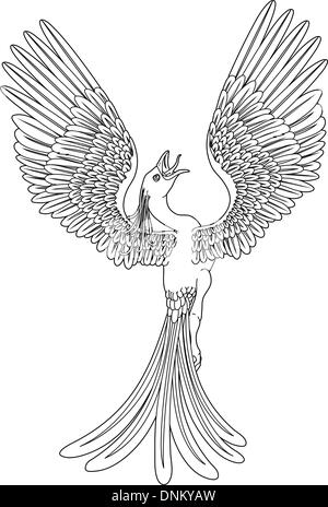 Un noir et blanc Phoenix dans la pose avec ses ailes déployées et la propagation à grande échelle. Illustration de Vecteur