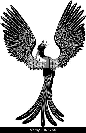 Un noir et blanc Phoenix dans la pose avec ses ailes déployées et la propagation à grande échelle. Illustration de Vecteur