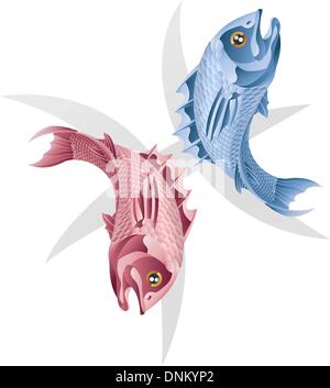 Illustration représentant le signe des Poissons Le poisson star ou signe de naissance. Inclut le Symbole ou icône dans l'arrière-plan Illustration de Vecteur