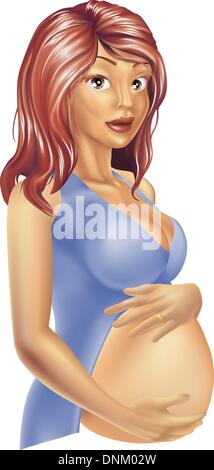 Un beau happy young pregnant woman holding lui caressant la bosse Illustration de Vecteur