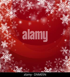 Illustration d'un résumé fond rouge avec la neige qui tombe sous forme de flocons formant une bordure ou un cadre avec copyspace Illustration de Vecteur
