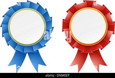 Rosette rouge et bleu avec des éléments de conception d'attribution de médailles et rubans copyspace vierge dans le centre Illustration de Vecteur