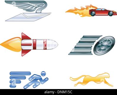 Un ensemble d'icônes conceptuel en matière de vitesse, d'être rapide et efficace. Illustration de Vecteur