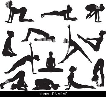 Silhouettes d'une femme faisant les exercices de yoga. Haute qualité et haute précision Illustration de Vecteur