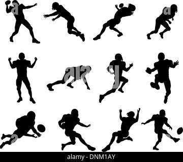 Un jeu de grande qualité très détaillées American football player silhouettes Illustration de Vecteur