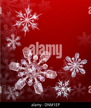 Un Noël rouge snowflake background avec de beaux flocons de cristal transparent Illustration de Vecteur