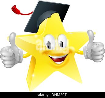 Star Cartoon mascot avec un mortier du diplômé cap sur donner un coup de pouce Illustration de Vecteur