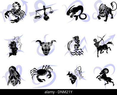 Illustrations des douze signes du zodiaque Horoscope Illustration de Vecteur