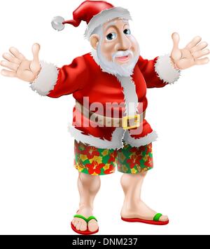 L'été, vêtements de plage Santa en long Board shorts ou bermudas et flip-flop sandals Illustration de Vecteur