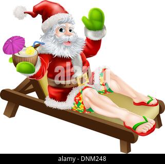 Summer Santa illustration. Une illustration de Noël de Santa de vous détendre dans un transat sur la plage ou à la piscine avec un verre Illustration de Vecteur