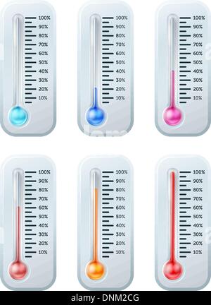 Une série de thermomètres avec la couleur du liquide chaud tournant lorsque la température augmente ou cible ou l'objectif est atteint. Sta Illustration de Vecteur