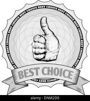 Thumbs up détaillées best choice award winner badge avec motifs guillochés. Fichier vectoriel en libre pratique sont organisées en couches. Illustration de Vecteur