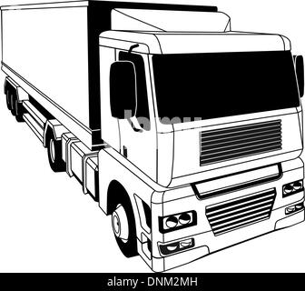 Une illustration en noir et blanc d'un camion semi stylisé Illustration de Vecteur
