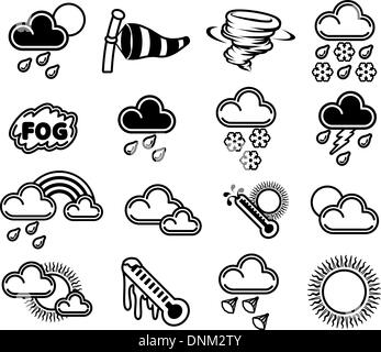 Un ensemble d'icônes météo monochrome comme ceux utilisés dans les prévisions Illustration de Vecteur