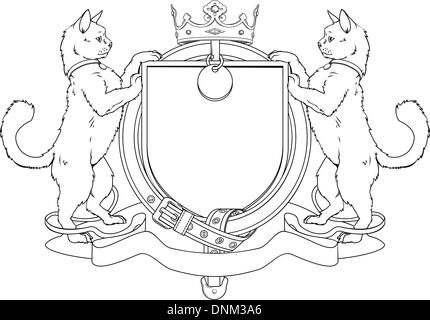 Animaux domestiques chat bouclier héraldique armoiries. Avis le collier au lieu de porte-jarretelles. Illustration de Vecteur