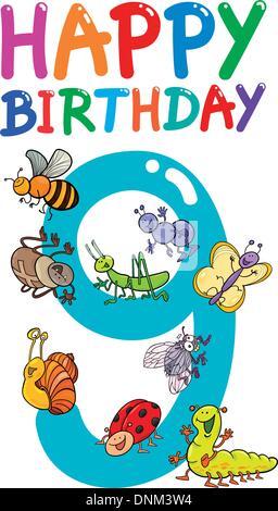 Cartoon illustration design pour le neuvième anniversaire Anniversaire Illustration de Vecteur