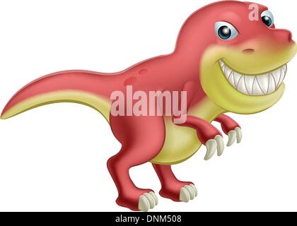 Cute cartoon un dinosaure T Rex avec un grand sourire à pleines dents Illustration de Vecteur