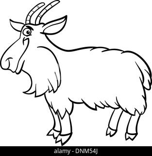 Illustration Cartoon noir et blanc de Funny Hairy Goat Farm Animal Coloring Book Illustration de Vecteur