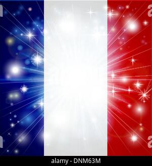 Drapeau de la France avec l'arrière-plan ou pyrotechniques light burst et copiez l'espace dans le centre Illustration de Vecteur