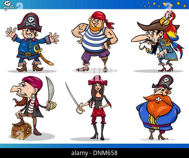 Ensemble d'Illustrations Dessin animé ou de conte de Fantasy Pirates ou corsaires caractères Mascotte Illustration de Vecteur