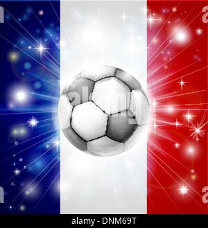 Drapeau de la France avec l'arrière-plan de soccer ou pyrotechniques light burst et football soccer ball dans le centre Illustration de Vecteur