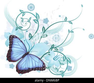 Beau floral background dispose d''hibiscus et Blue Morpho Peleides papillon Illustration de Vecteur