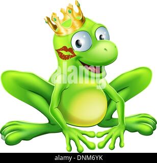 Vous avez d'embrasser beaucoup de grenouilles pour trouver un prince ou une princesse. Une grenouille portant une couronne avec le rouge à lèvres rouge sur sa joue Illustration de Vecteur