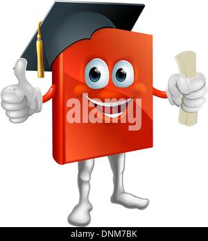 L'obtention du diplôme de l'éducation livre Cartoon mascot giving Thumbs up, le port de mortier hat et titulaire d'un diplôme. Illustration de Vecteur