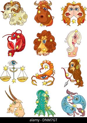 Cartoon illustration de l'ensemble des signes du zodiaque Illustration de Vecteur