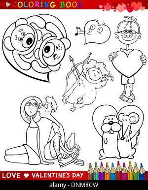 La Saint-Valentin et l'Amour Collection Thèmes Série de dessin animé en noir et blanc des illustrations pour un livre à colorier Illustration de Vecteur