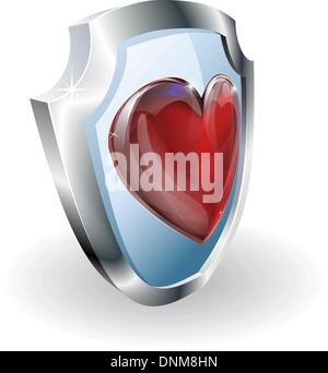 Coeur sur icône de bouclier. Une illustration conceptuelle, pourrait être utilisé sur différentes façons par exemple pour dire aimer ou aimer quelque chose ou Illustration de Vecteur