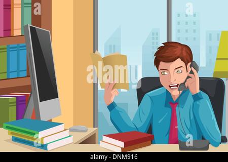 Un vecteur illustration de handsome businessman parler au téléphone dans son bureau Illustration de Vecteur