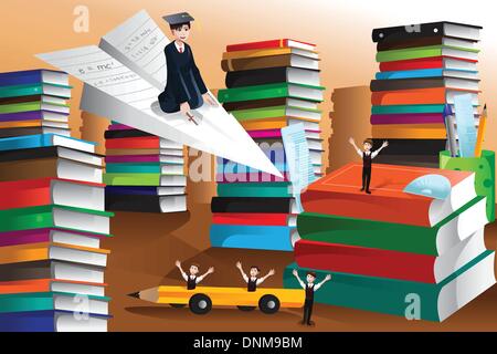 Un vecteur illustration de l'étudiant a obtenu son diplôme de l'education concept Illustration de Vecteur