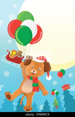 Un vecteur illustration d'une conception de Noël avec un chien holding balloons Illustration de Vecteur