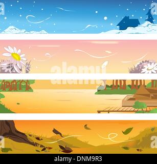 Illustrations vectorielles de bannières de quatre différentes saisons Illustration de Vecteur