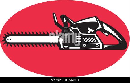 L'illustration ou l'icône d'une tronçonneuse weda fixé à l'intérieur d'un ovale ou une ellipse Illustration de Vecteur