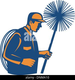 Illustration d'un ramoneur ou cleaner holding sweep isolated on white Illustration de Vecteur