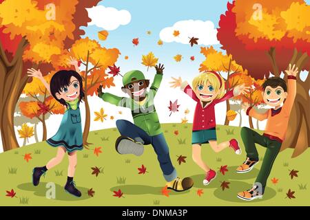Un vecteur illustration d'enfants jouant au cours de l'automne ou à l'extérieur de l'automne Illustration de Vecteur