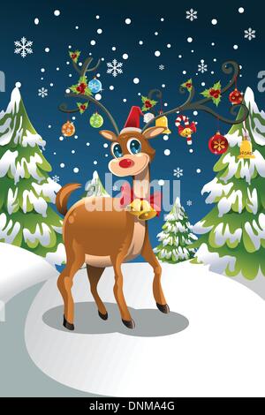 Un vecteur illustration d'un renne de Noël dans la neige Illustration de Vecteur