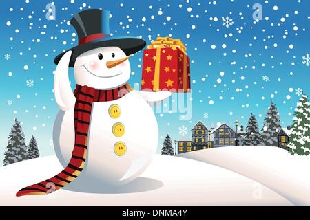 Un vecteur illustration d'un bonhomme holding a Christmas present Illustration de Vecteur