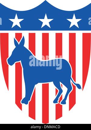 Illustration d'un démocrate âne mascotte de la grand old party gop à stars and stripes un bouclier. Illustration de Vecteur