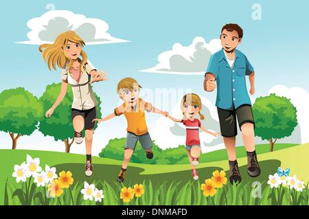 Un vecteur illustration d'une famille courir dans le parc Illustration de Vecteur