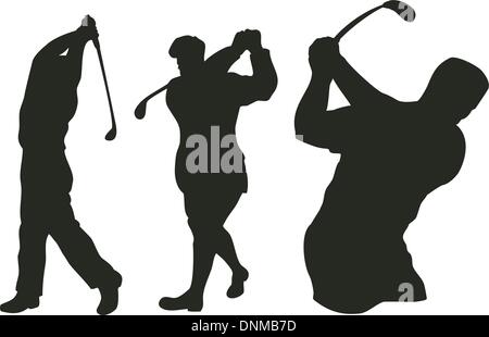 Illustration de l'oscillante silhouette golfeur jouant en style rétro. Illustration de Vecteur