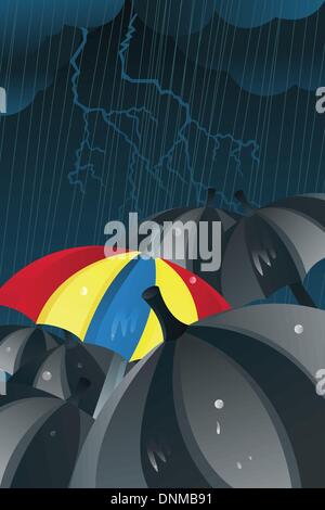 Un vecteur illustration d'un parapluie coloré noir chez les parapluies dans la pluie Illustration de Vecteur