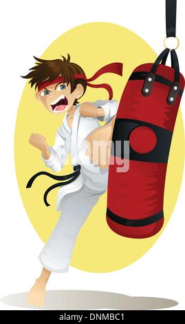 Un vector illustration of a Teenage boy practicing karate Illustration de Vecteur