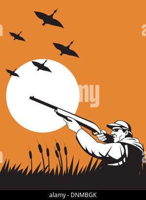 Illustration d'une carabine fusil de chasse visant à voler les oies canard fait dans le style rétro Illustration de Vecteur