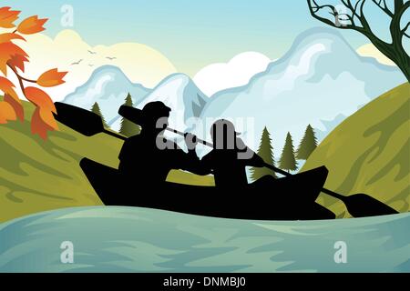 Un vecteur illustration de deux personnes le kayak sur la rivière Illustration de Vecteur