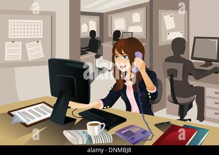 Un vecteur illustration d'une femme travaillant dans le bureau. Une partie de "Un jour dans la vie" (voir d'autres dans mon portefeuille) Illustration de Vecteur
