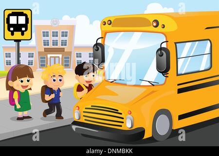 Un vecteur illustration d'enfants, attendant d'être sur un autobus scolaire Illustration de Vecteur